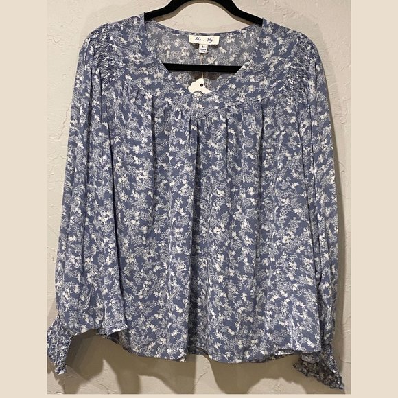 She + Sky Tops - She + Sky Blue Floral Print Blouse